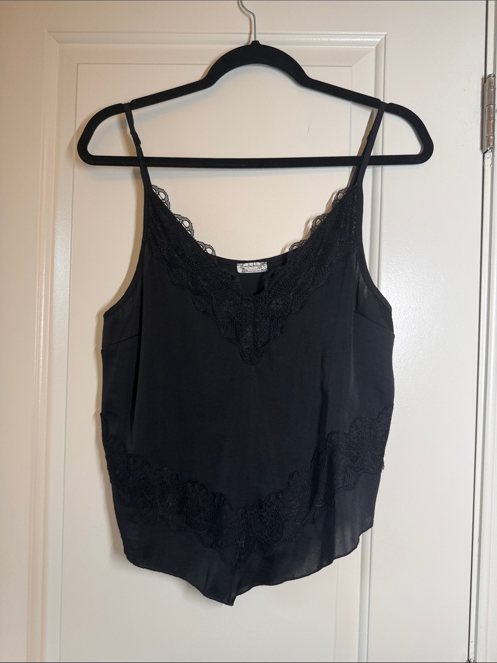 Women's Black Lace-Trim Silk-Feel Camisole